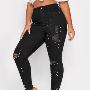 Distressed Jeans with faux pearls